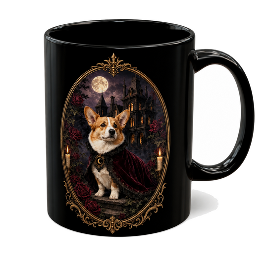 Gothic Corgi Halloween Mug – Haunted Mansion Gift