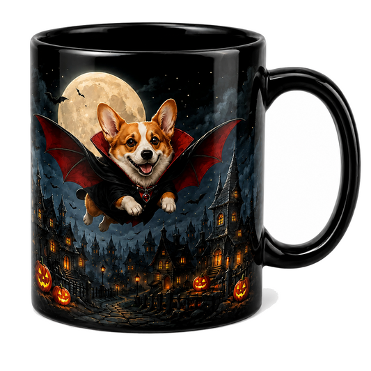 Flying Vampire Corgi Halloween Mug – Spooky Dog Gift