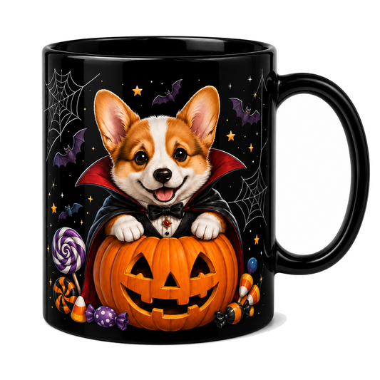 Vampire Corgi Halloween Mug – Cute Spooky Dog Gift