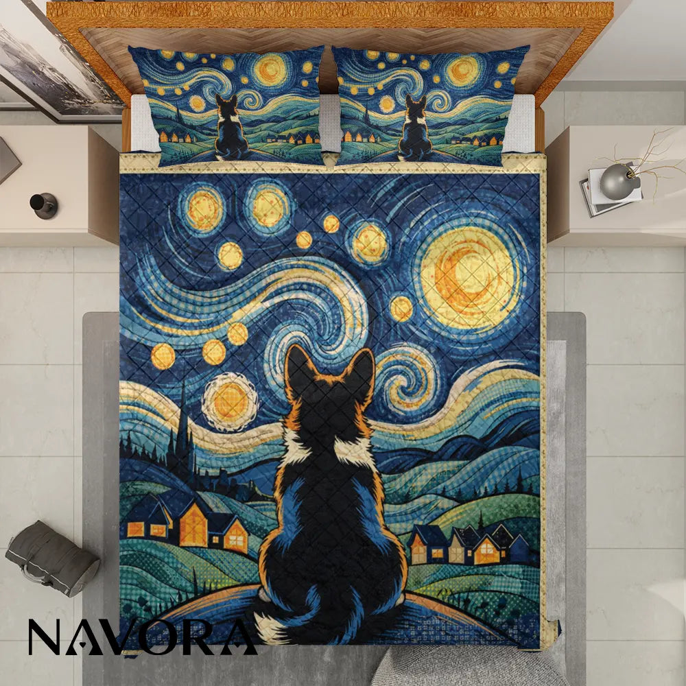Corgi Bedding Set – Starry Night Artistic Dog Quilt