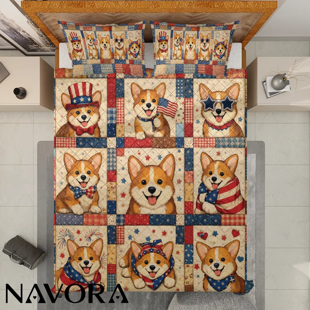 Corgi Bedding Sets Patriotic 4th of July Independence Day Quilt for Corgi Lovers | 250 Year Celebration