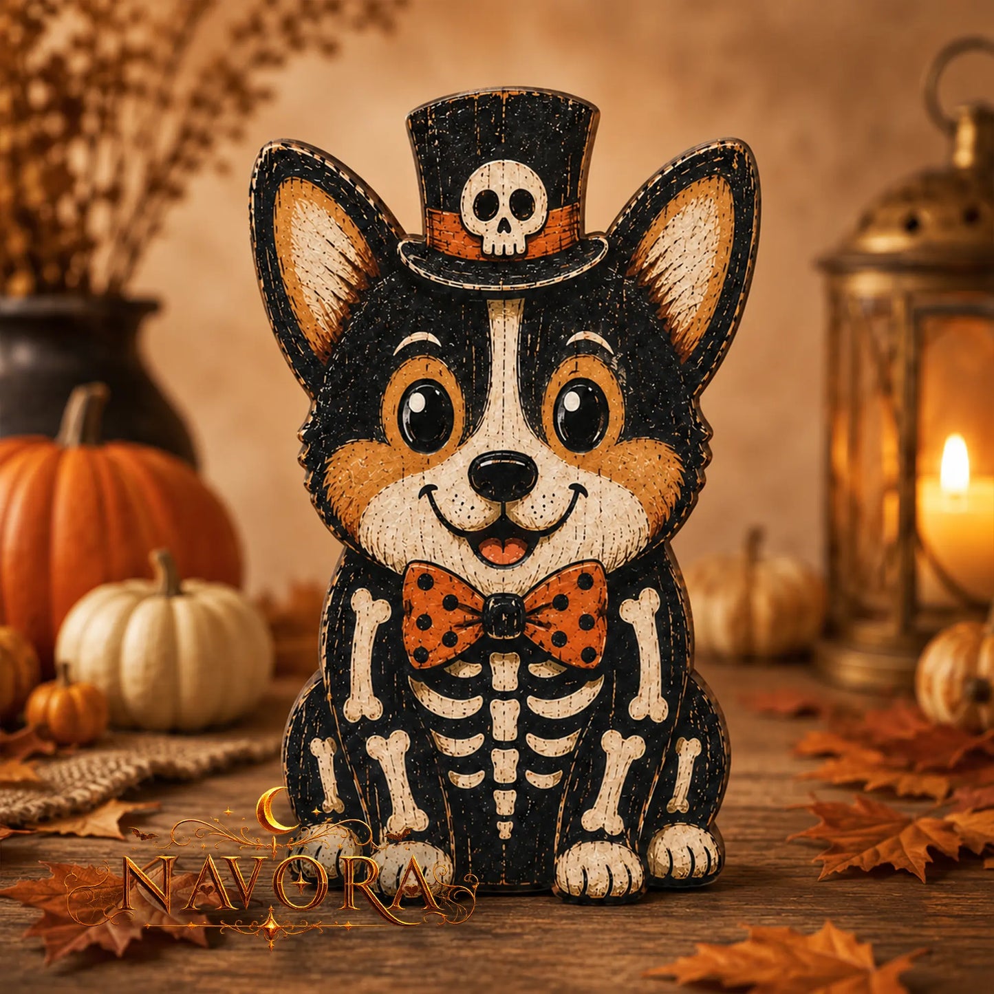 Corgi Halloween Wooden Block