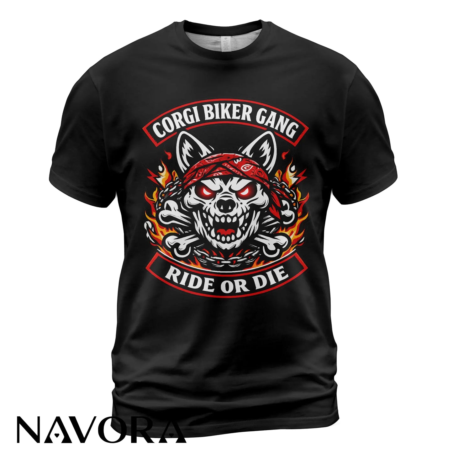 Corgi T-Shirt Biker Gang Ride or Die – Skull Motorcycle Dog Graphic Tee for Hardcore Riders Navora Official