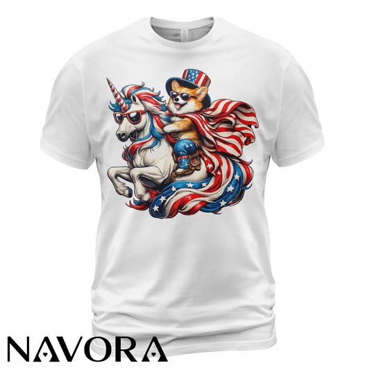 Corgi T-Shirt Unicorn Ride – Funny 4th of July Independence Day Shirt