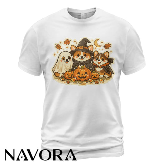 Cute Halloween Corgi T-Shirt with pumpkins ghost and fall design