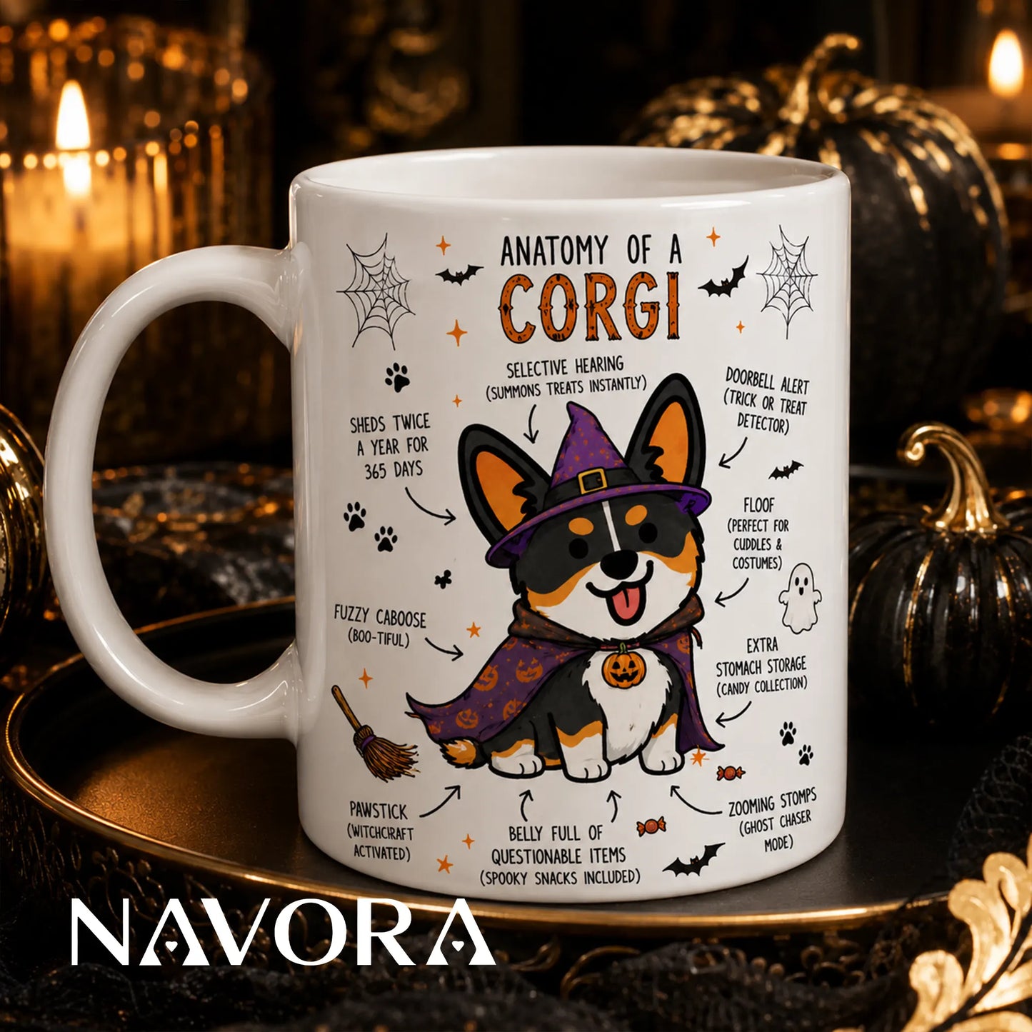 Halloween Corgi Mug, Witch Corgi Coffee Cup