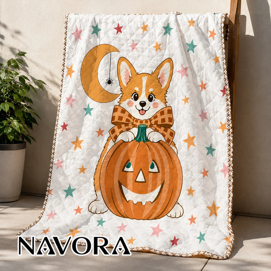 Halloween Corgi Quilt – Cute Pumpkin Dog Blanket
