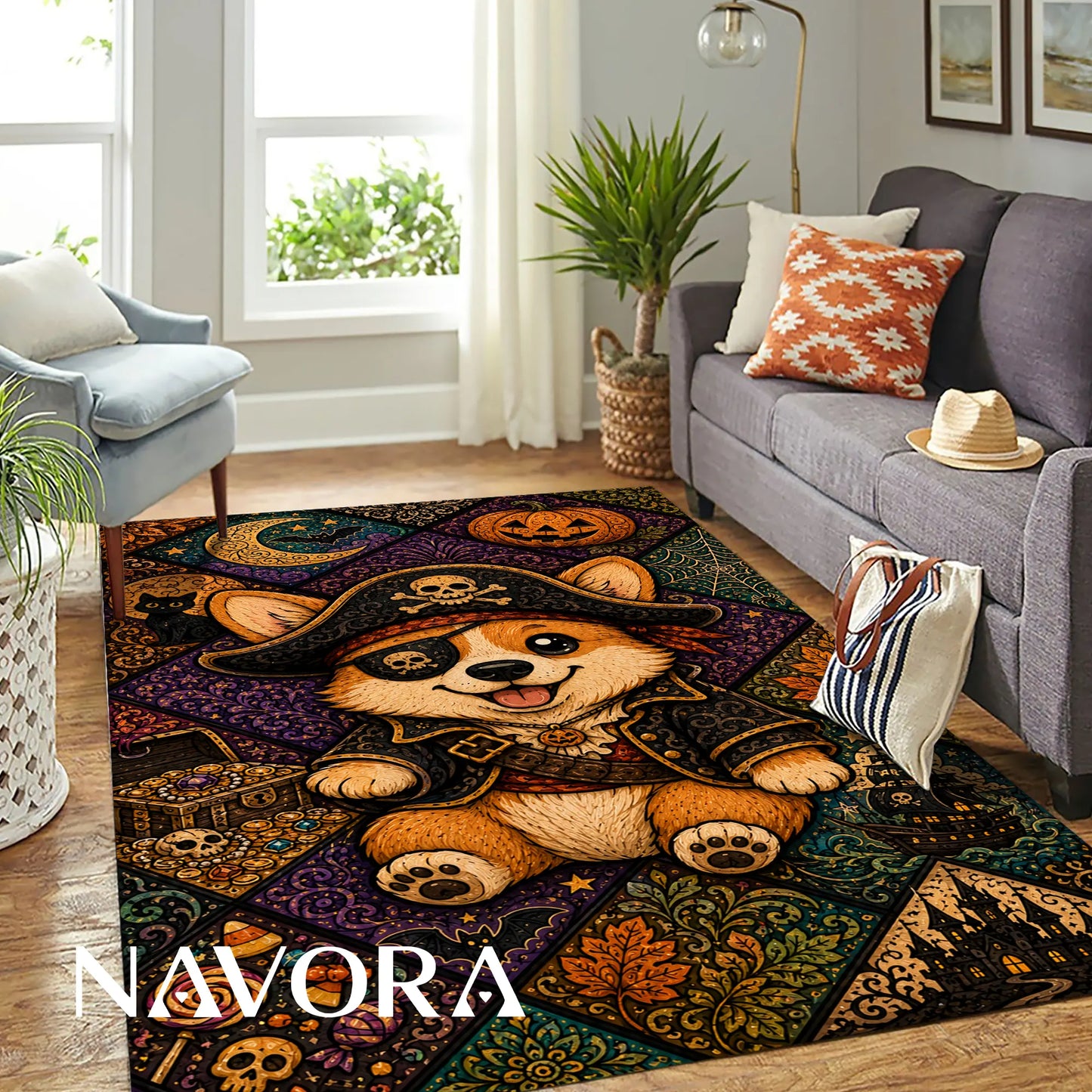 Halloween Corgi Rug – Cute Spooky Area Rug Decor