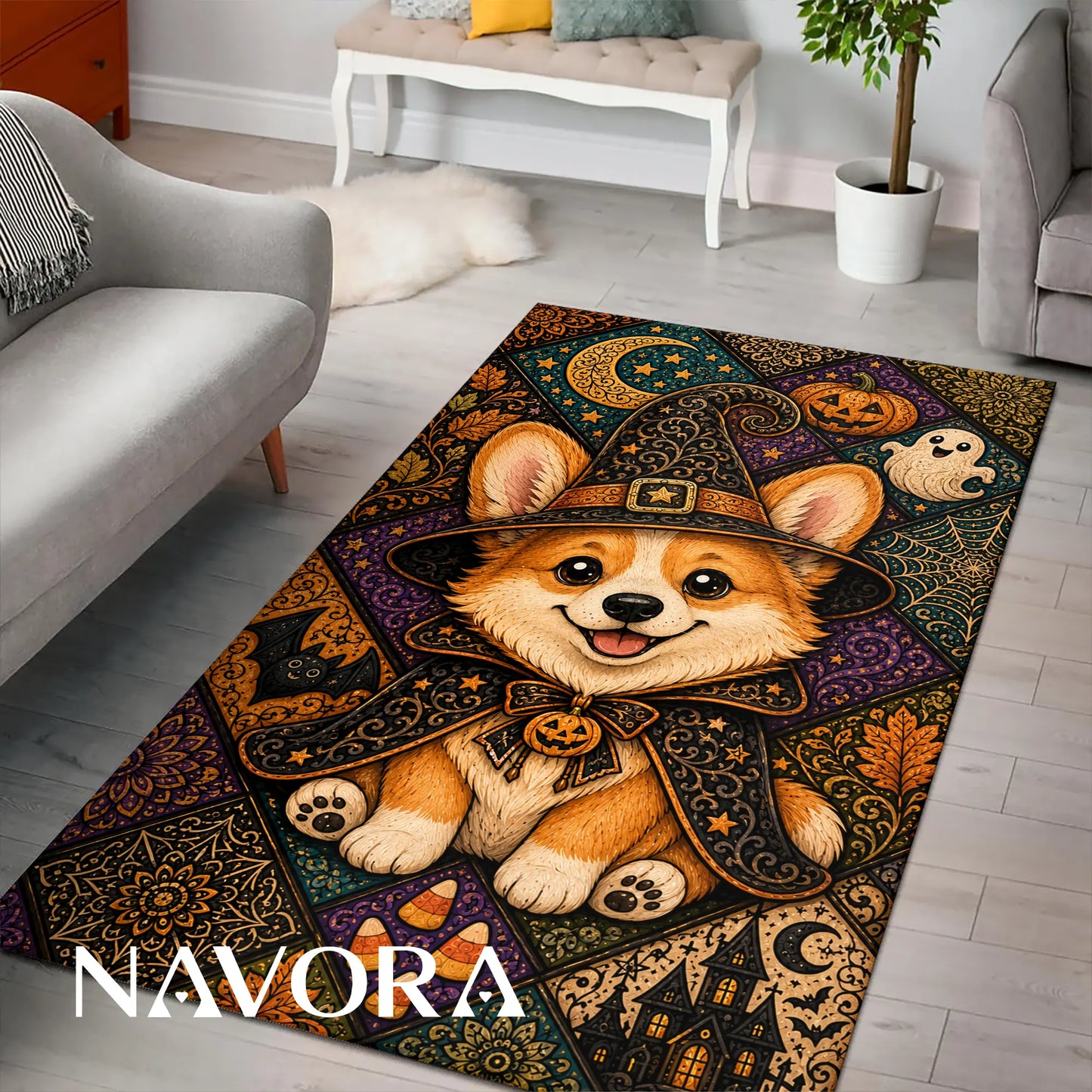 Halloween Corgi Rug – Cute Spooky Area Rug Decor