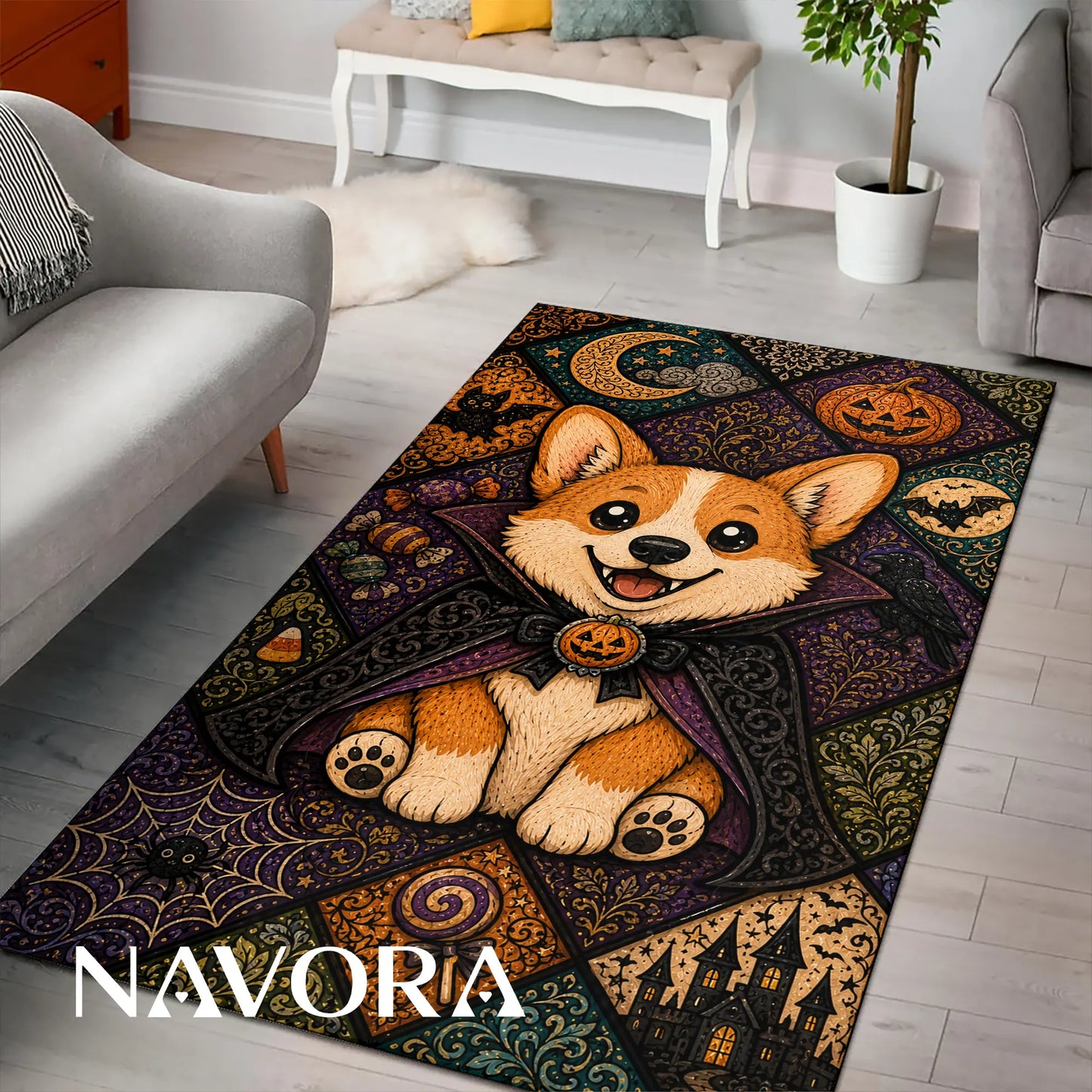 Halloween Corgi Rug – Cute Spooky Area Rug Decor