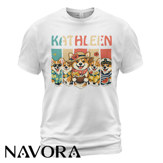 Personalized Corgi T-Shirt Hawaiian Style Custom Name