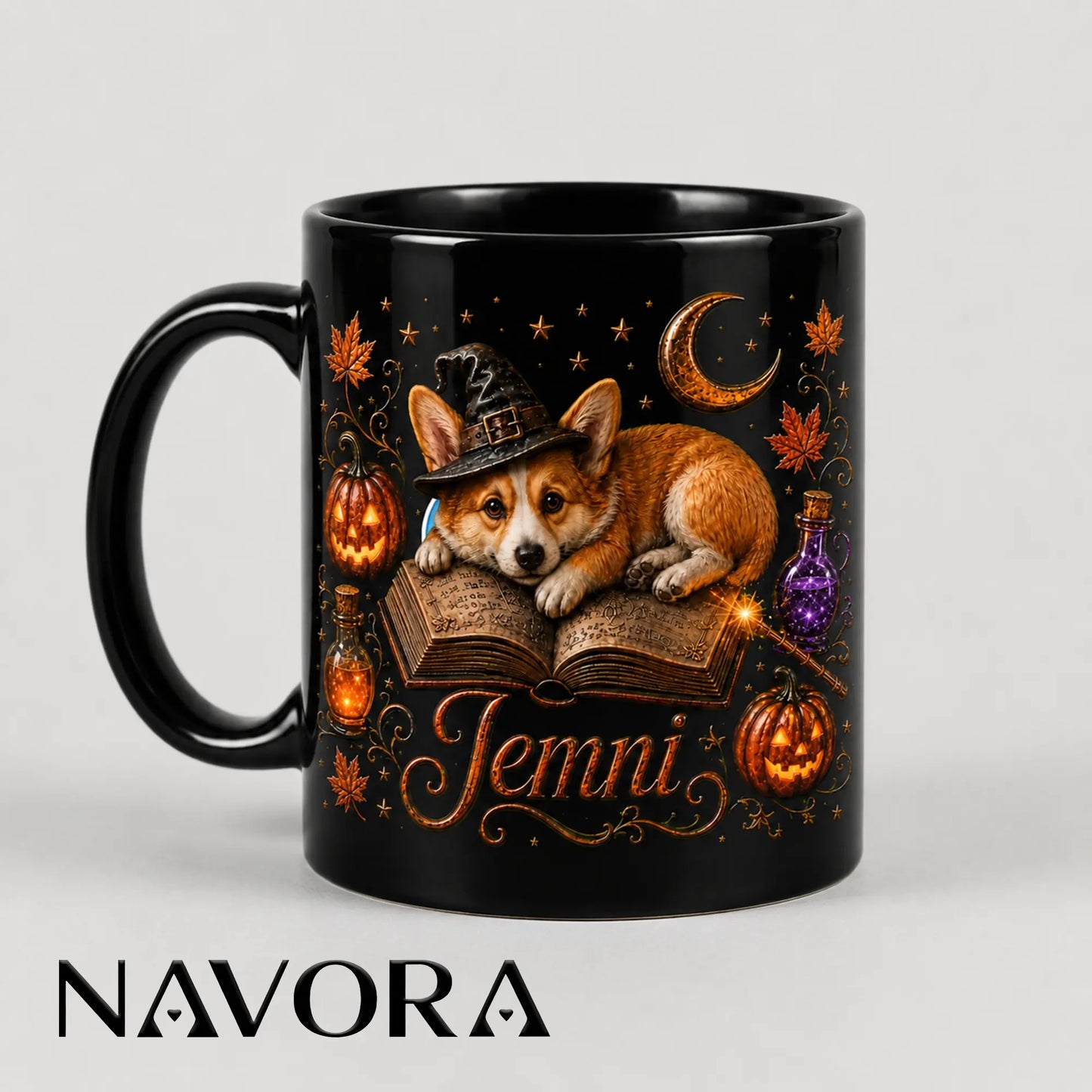 Personalized Corgi Halloween Mug – Cute Witch Corgi Mug with Custom Name