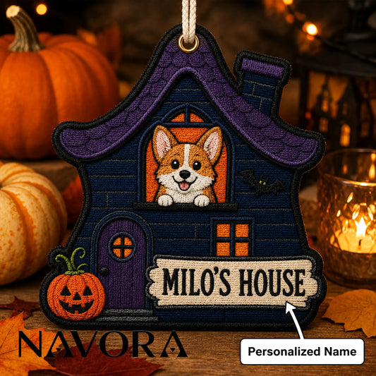 Personalized Haunted House Corgi Ornament – Custom Name