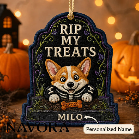 Personalized RIP My Treats Corgi Halloween Ornament