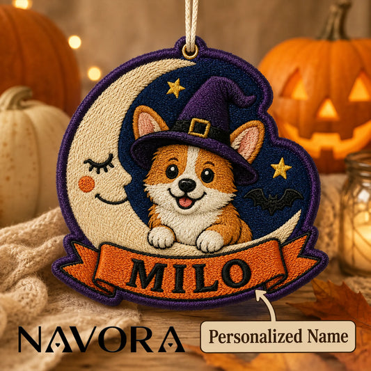 Personalized Witch Corgi Halloween Ornament – Moon Design