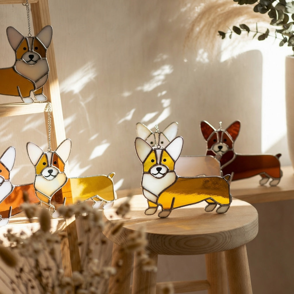Corgi Stained Glass Suncatchers