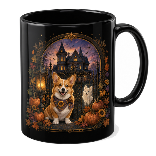 Haunted Mansion Corgi Mug – Gothic Halloween Gift