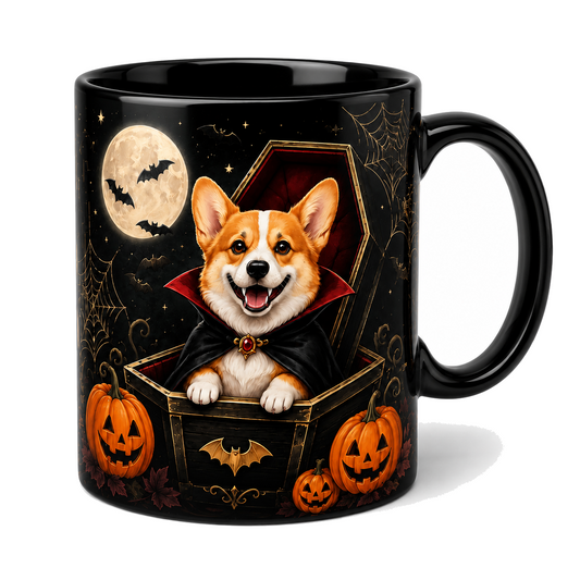 Vampire Corgi Coffin Mug – Spooky Halloween Gift