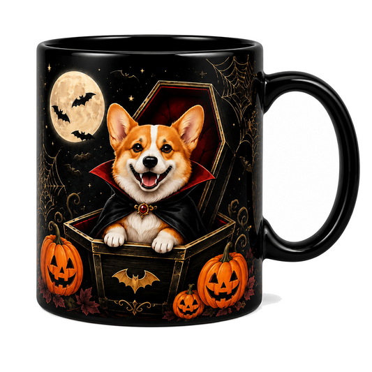 Vampire Corgi Coffin Mug – Spooky Halloween Gift
