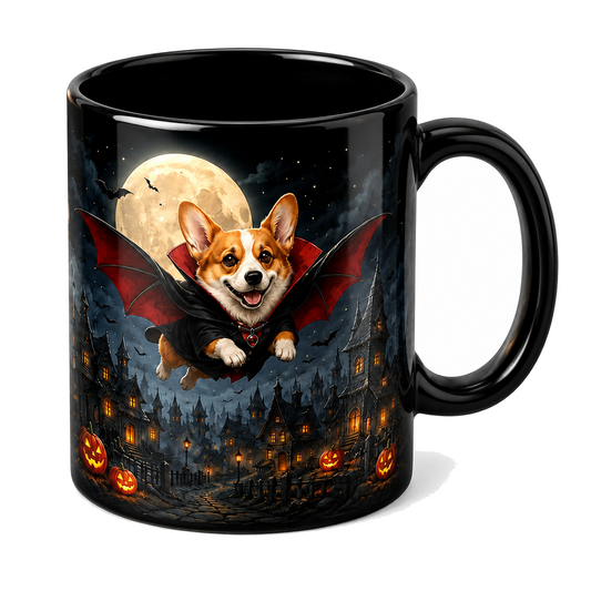 Flying Vampire Corgi Halloween Mug – Spooky Dog Gift