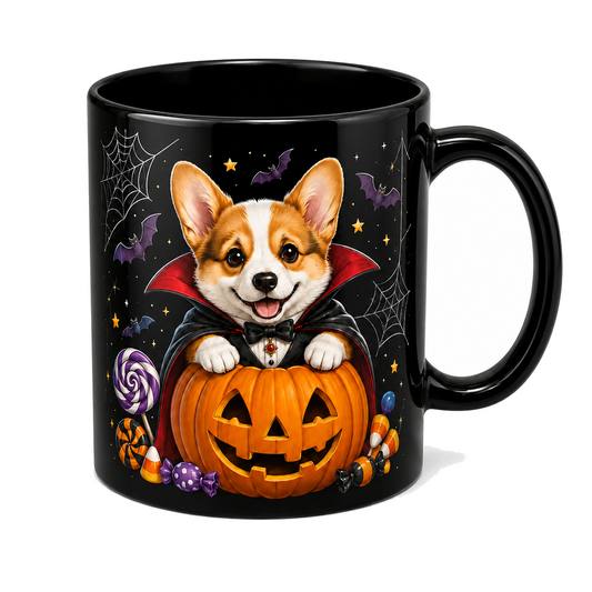 Vampire Corgi Halloween Mug – Cute Spooky Dog Gift