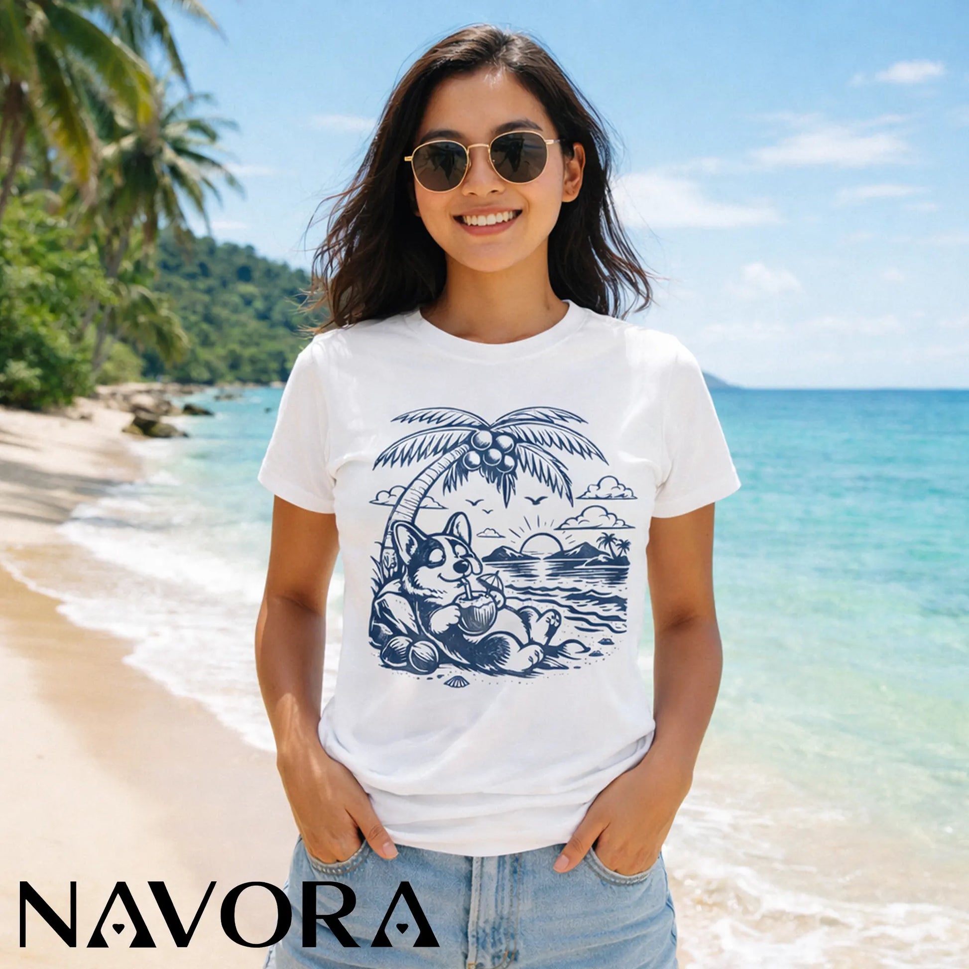 Corgi T-Shirt – Cute Beach Corgi Dog T-Shirt for Dog Lovers