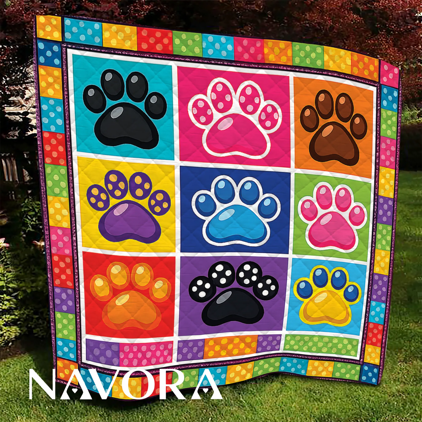 Colorful Paw Print Quilt – Cozy & Fun Pet Lover Blanket