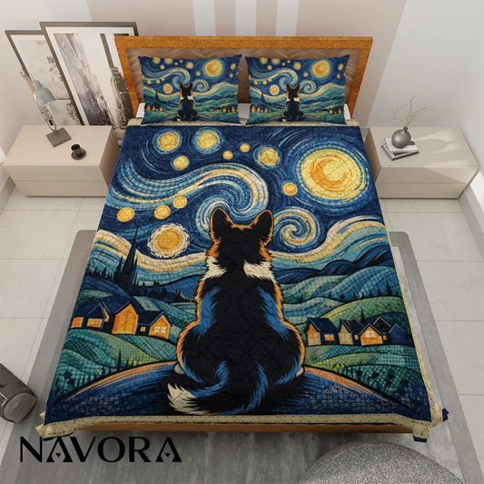 Corgi Bedding Set – Starry Night Artistic Dog Quilt