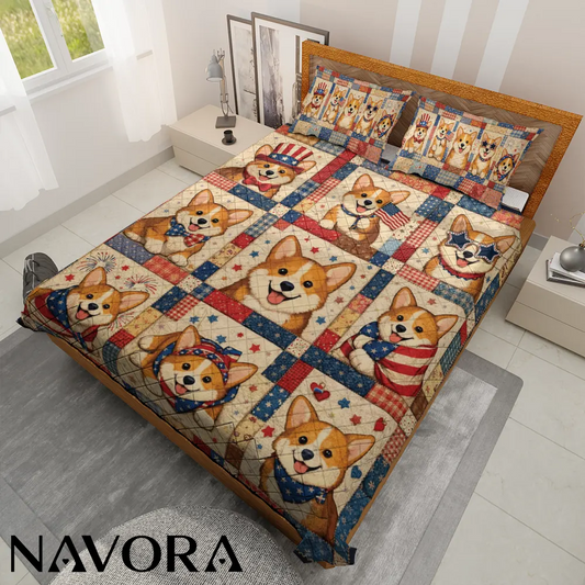 Corgi Bedding Sets Patriotic 4th of July Independence Day Quilt for Corgi Lovers | 250 Year Celebration
