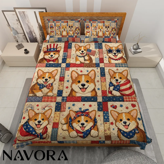 Corgi Bedding Sets Patriotic 4th of July Independence Day Quilt for Corgi Lovers | 250 Year Celebration