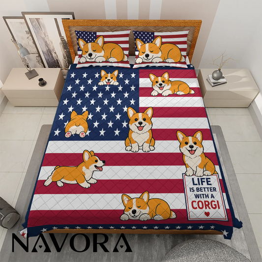 Corgi Bedding Sets – 4th July Independence Day Quilt