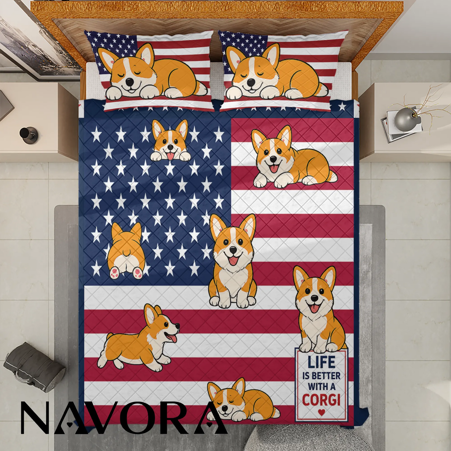 Corgi Bedding Sets – 4th July Independence Day Quilt
