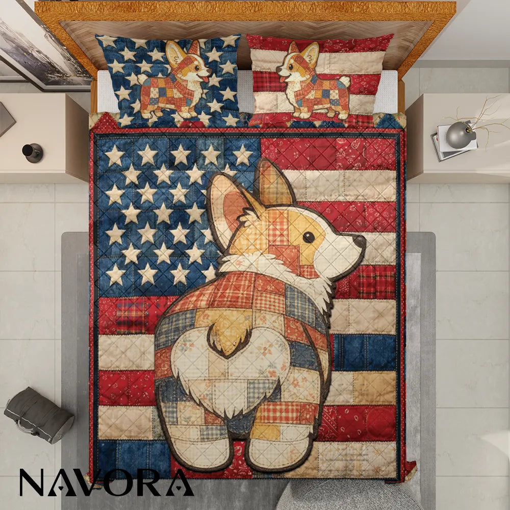 Corgi Bedding Sets – Patriotic 4th July Independence Day Quilt for Dog Lovers