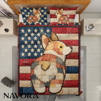 Corgi Bedding Sets – Patriotic 4th July Independence Day Quilt for Dog Lovers