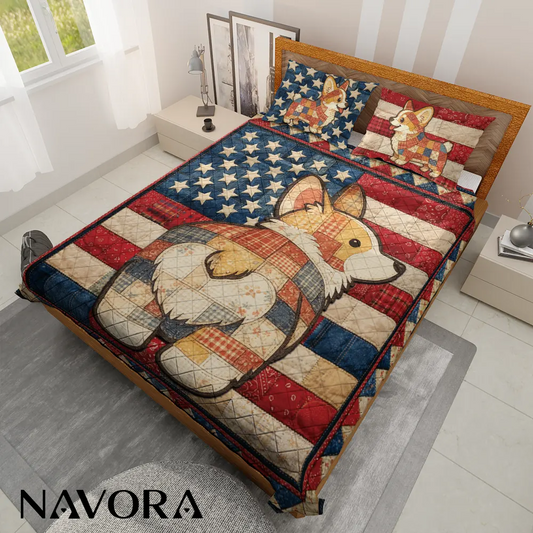 Corgi Bedding Sets – Patriotic 4th July Independence Day Quilt for Dog Lovers