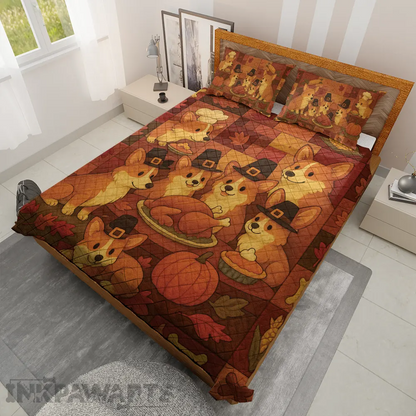 Corgi Bedding Sets – Thanksgiving Dog Quilt & Pillowcase Set