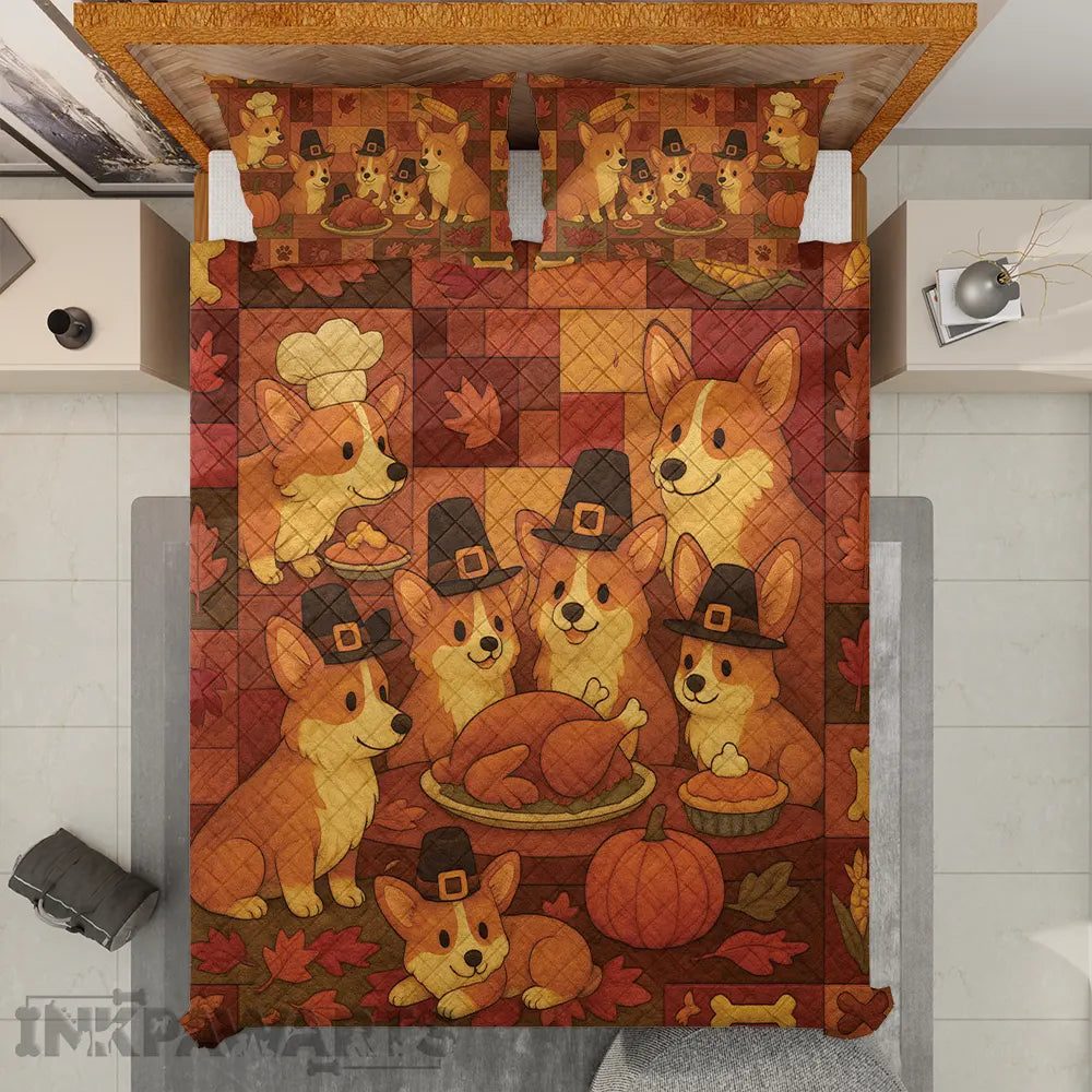 Corgi Bedding Sets – Thanksgiving Dog Quilt & Pillowcase Set