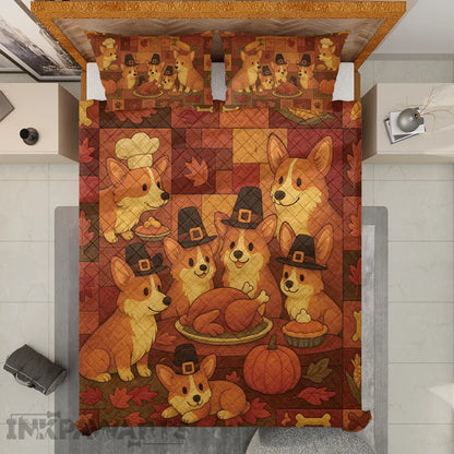 Corgi Bedding Sets – Thanksgiving Dog Quilt & Pillowcase Set