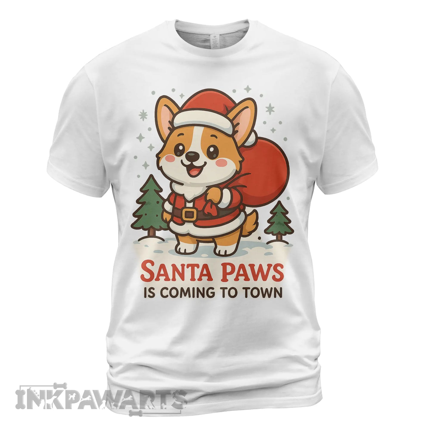 Corgi Christmas T-Shirt with cartoon Santa dog and gift sack festive holiday shirt for dog lovers