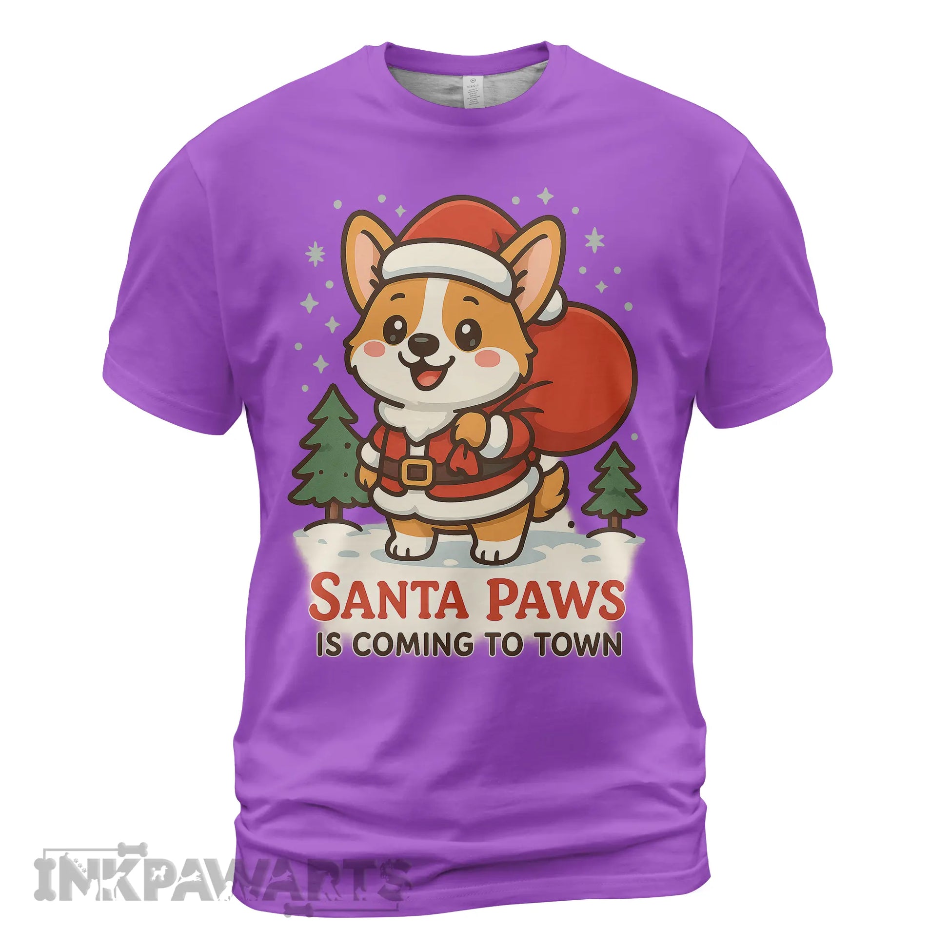 Corgi Christmas T-Shirt with cartoon Santa dog and gift sack festive holiday shirt for dog lovers