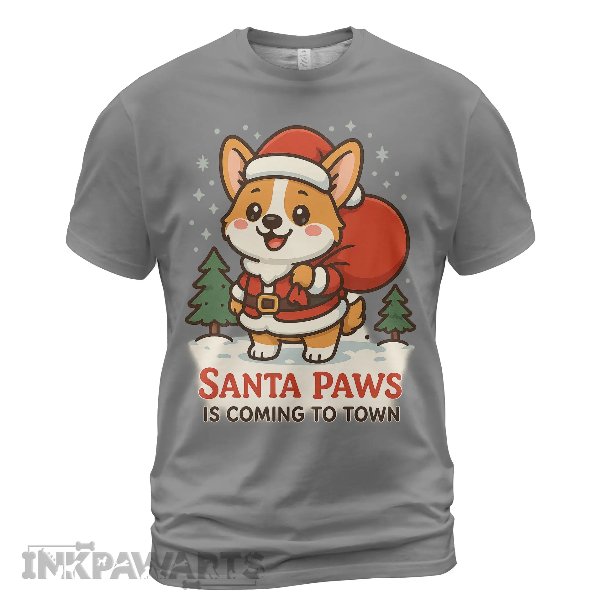 Corgi Christmas T-Shirt with cartoon Santa dog and gift sack festive holiday shirt for dog lovers