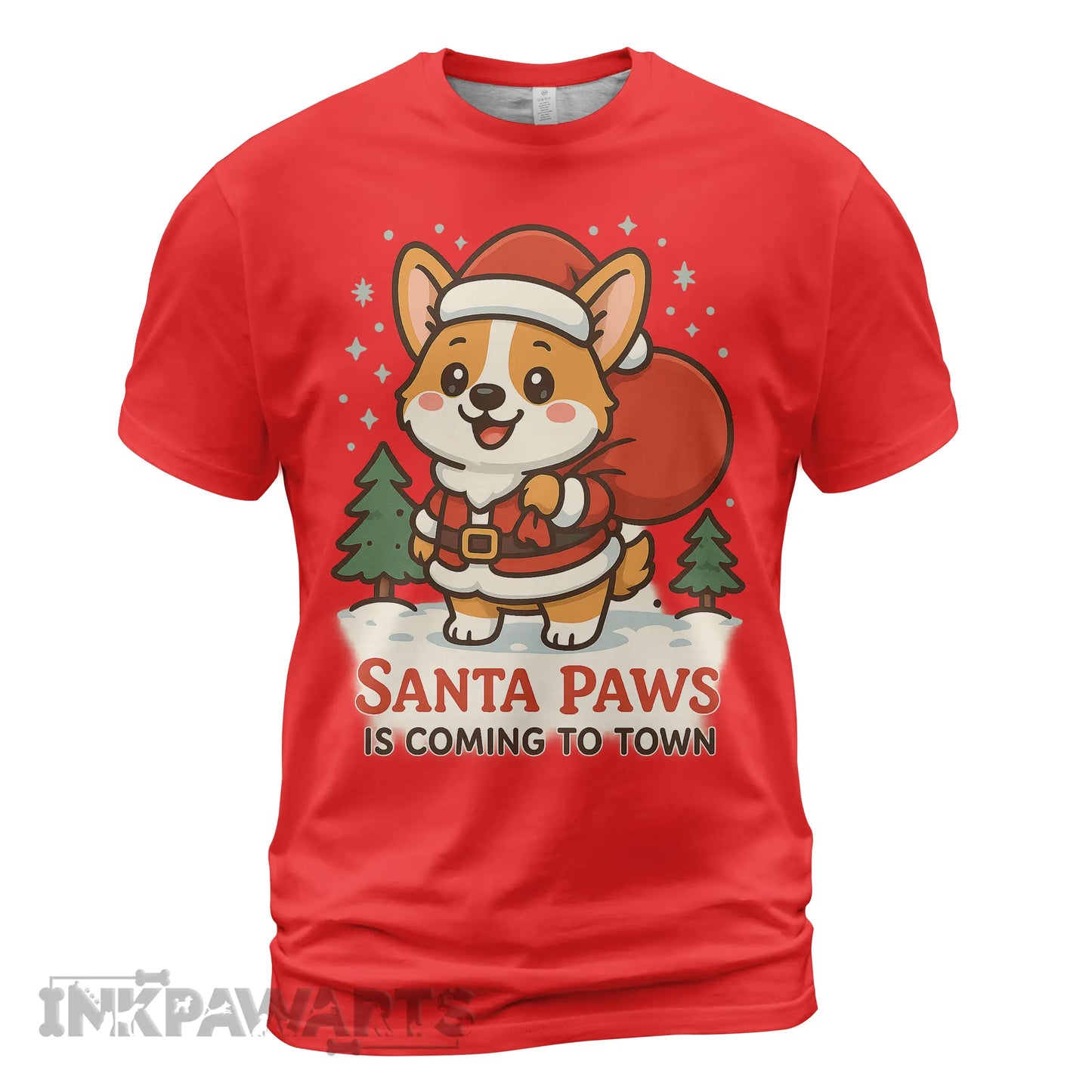 Corgi Christmas T-Shirt with cartoon Santa dog and gift sack festive holiday shirt for dog lovers