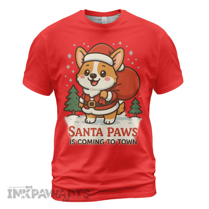 Corgi Christmas T-Shirt with cartoon Santa dog and gift sack festive holiday shirt for dog lovers
