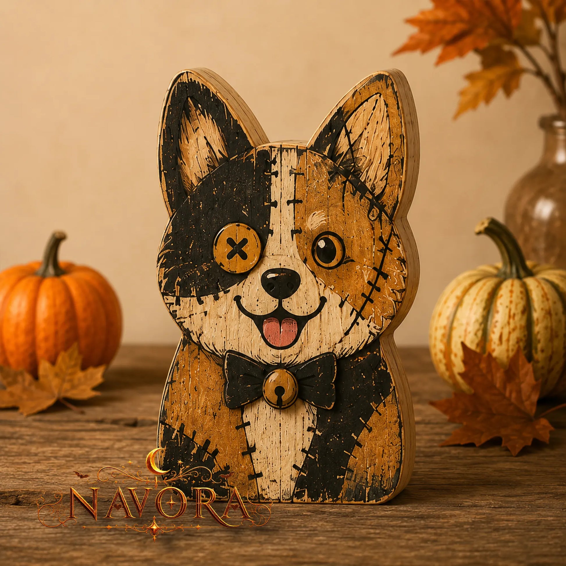 Corgi Halloween Wooden Block