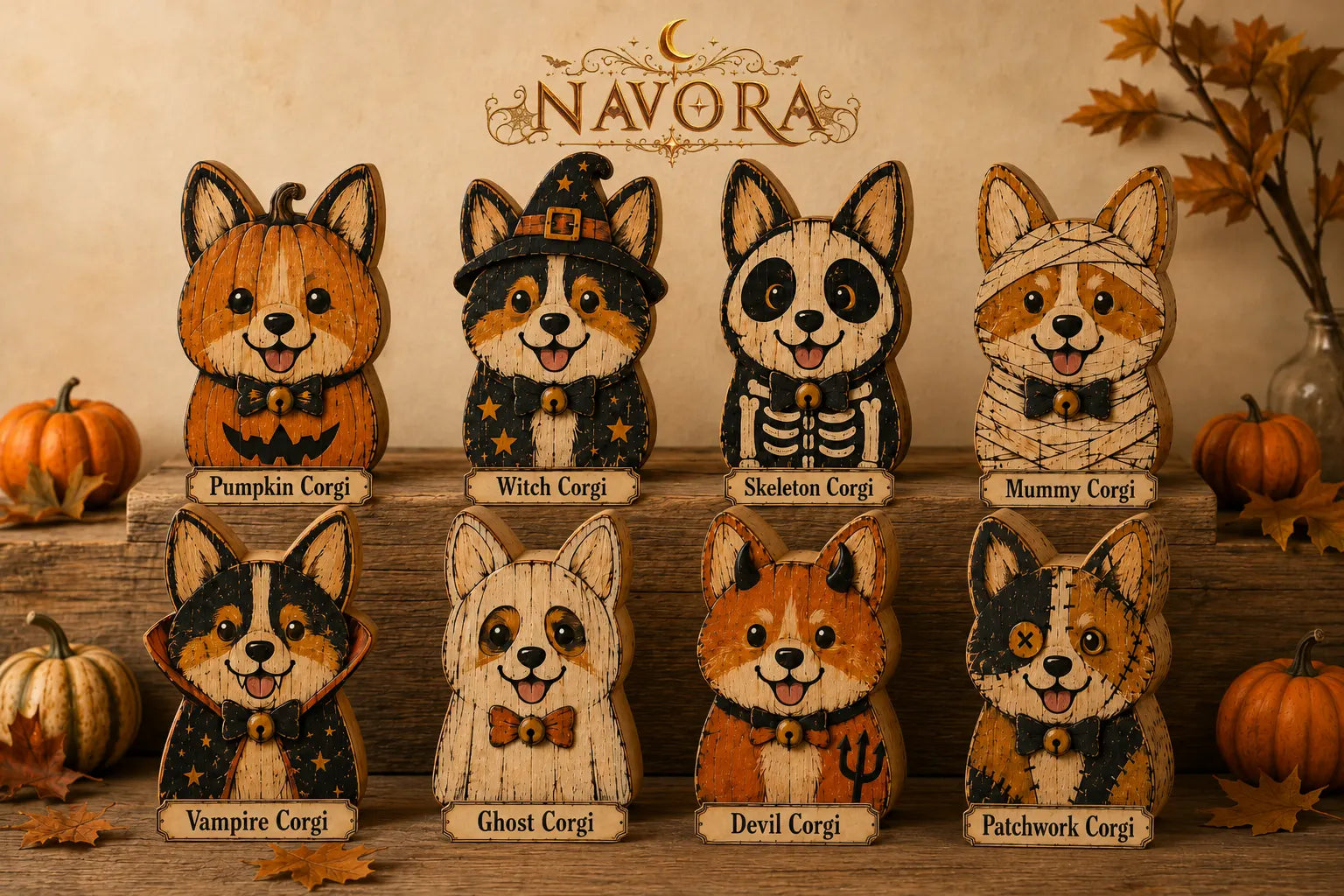 Corgi Halloween Wooden Block