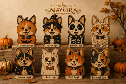 Corgi Halloween Wooden Block