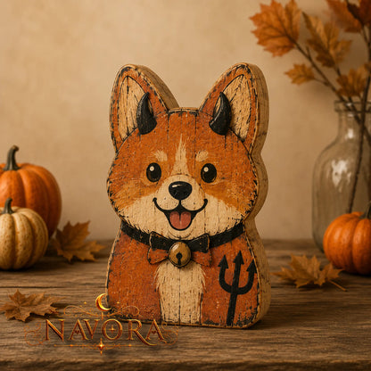 Corgi Halloween Wooden Block
