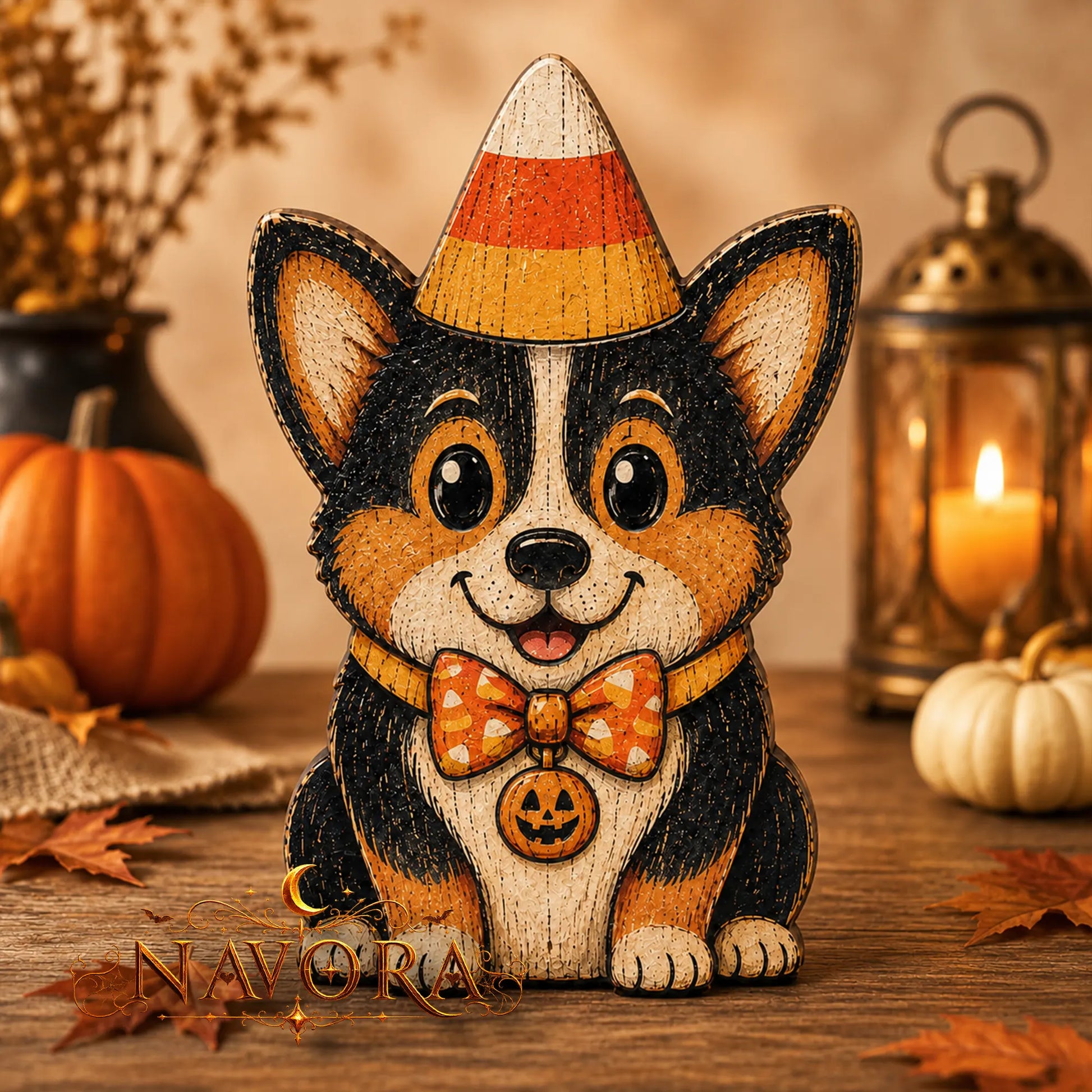 Corgi Halloween Wooden Block