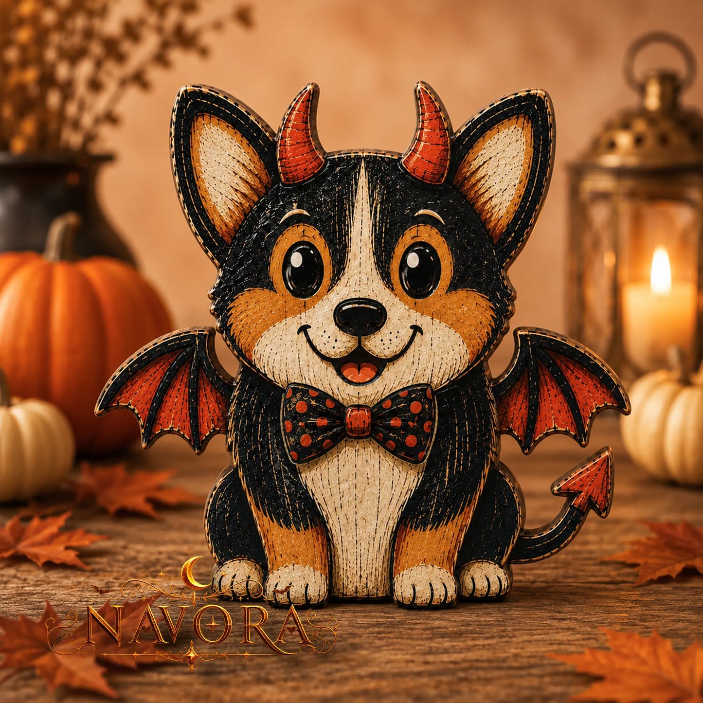 Corgi Halloween Wooden Block