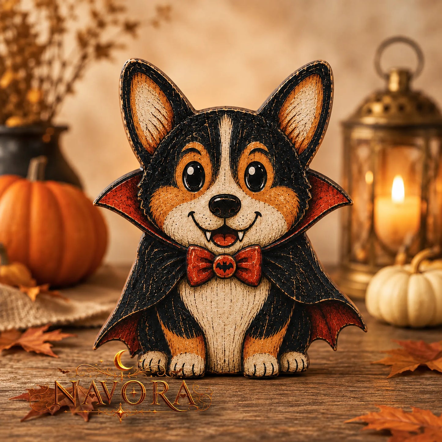 Corgi Halloween Wooden Block